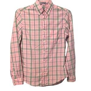 GANT BIRDIE MADRAS FITTED SHIRT, WOMENS, S, PINK GREEN BLUE PLAID, LONG SLEEVES